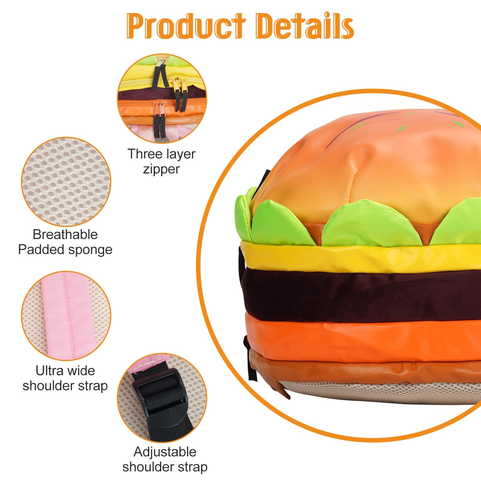 Cheeseburger Backpack Multi-Compartment Funny Hamburger Bookbag Novelty Bag