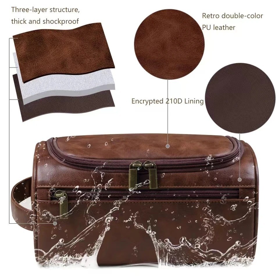 Leather Toiletry Bag for Men Women Dopp Kit Mens Hanging Toiletry Bag Travel