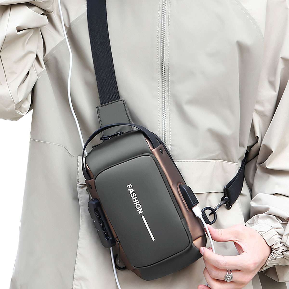 Anti Theft Sling Bag Waterproof Chest Bag Crossbody Backpack w/ USB Charge Port