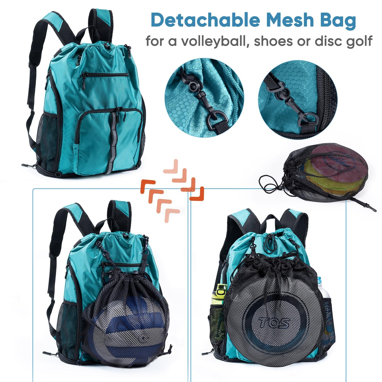 Large Beach Backpack Waterproof Sandproof Drawstring Shoe Compartment Trip