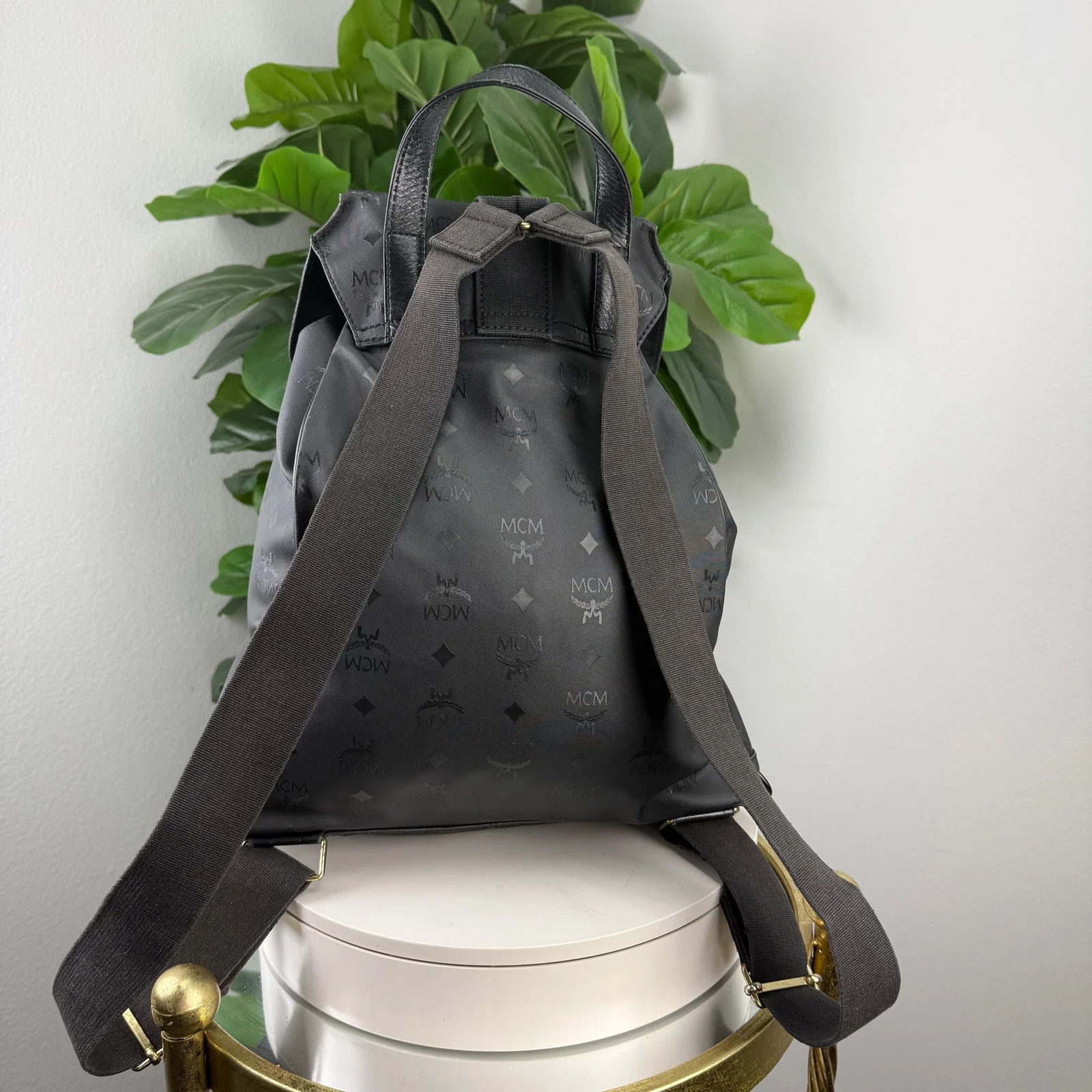 Authentic MCM Visetos Nylon Backpack Black – Gold Hardware