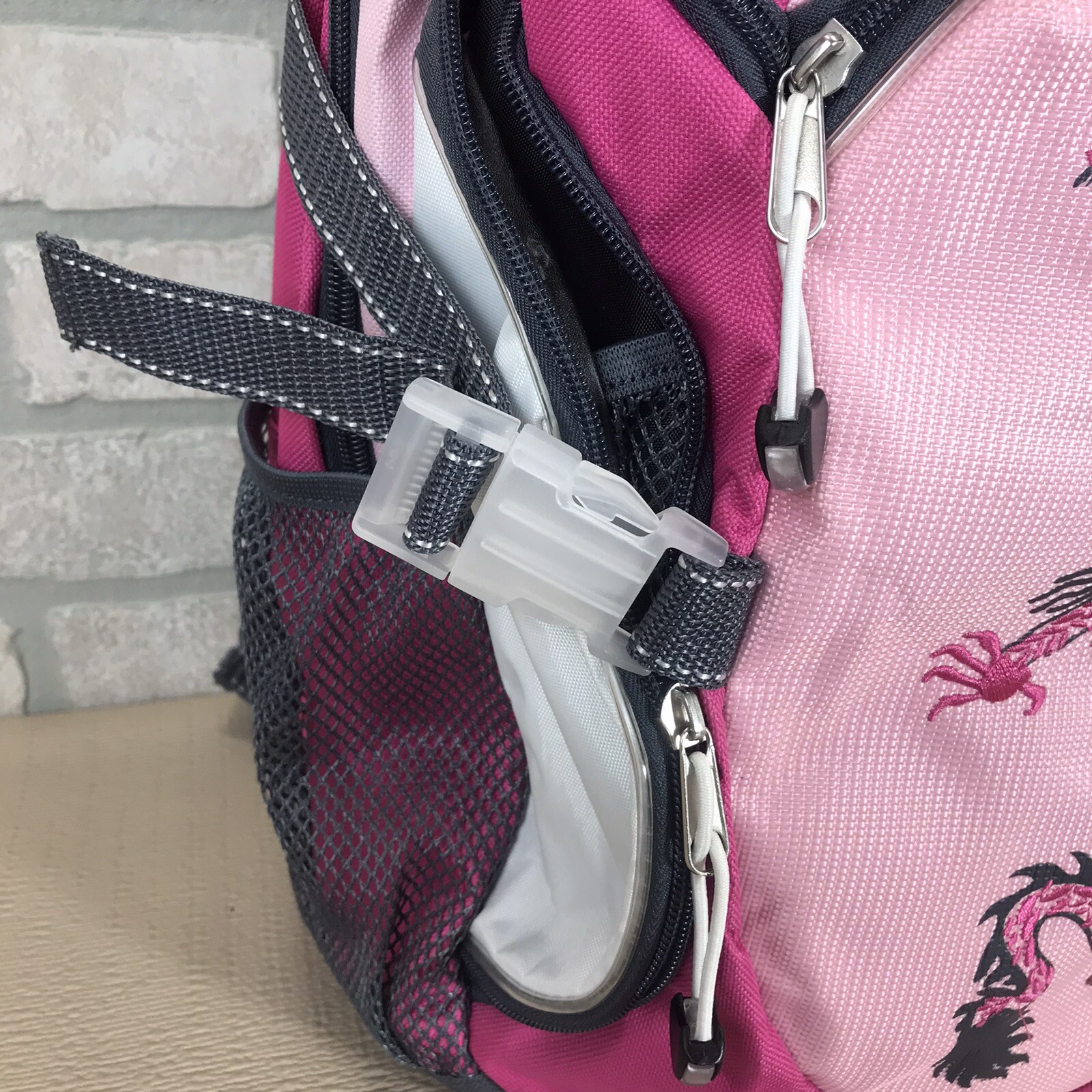 Athletech Pink Backpack Embroidered Dragon Pockets Water Bottle Pocket