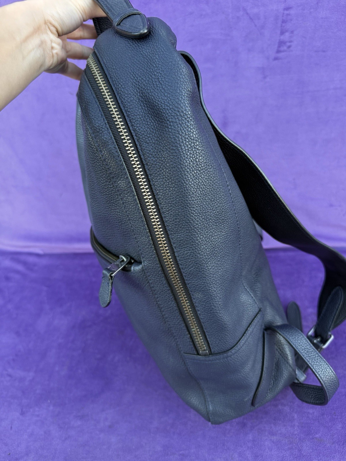 COACH Metropolitan Soft Backpack Pebbled Leather Navy Blue