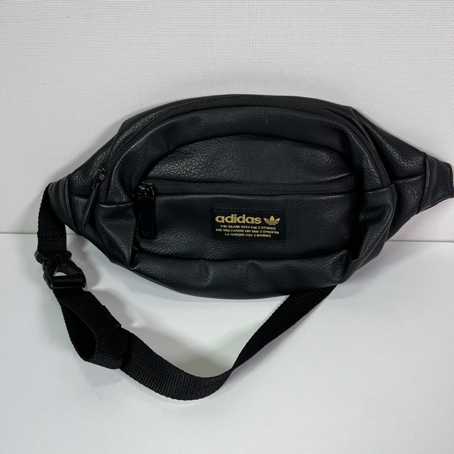 Adidas Originals Unisex Black/Gold Leather Fanny Pack Waist Travel Bag Pouch