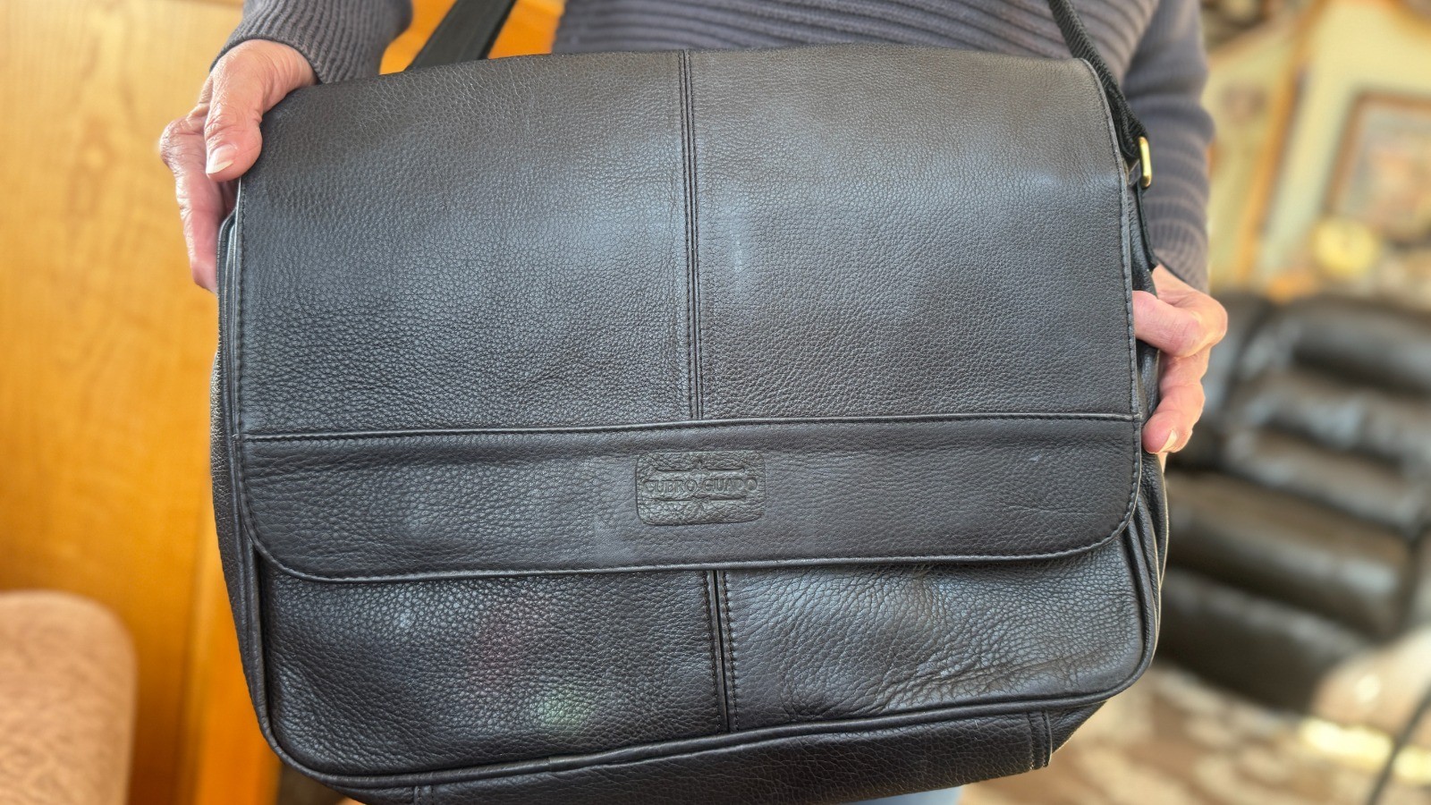Cuero Guapo Handcrafted Genuine Leather Briefcase Black Messenger Laptop Bag New