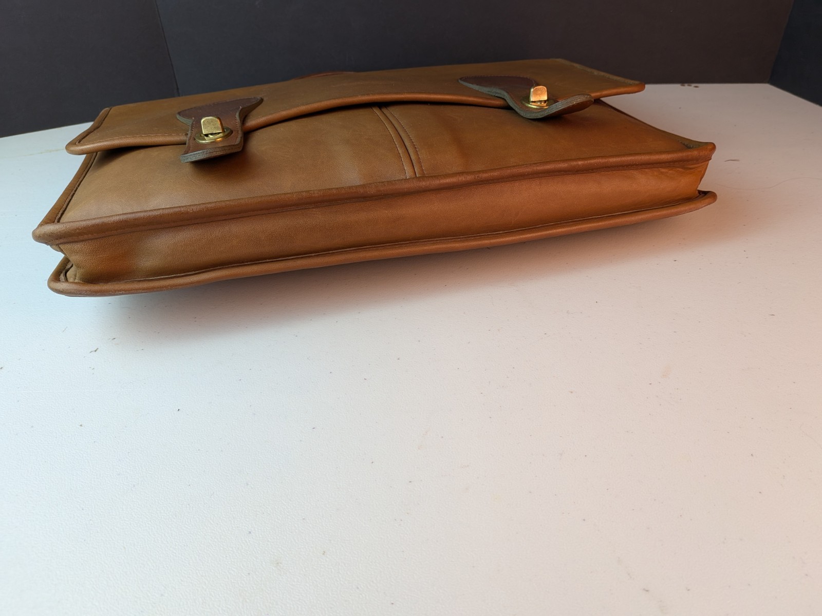 Vintage Coach Slim Briefcase British Tan Double Turn Lock Made in New York City