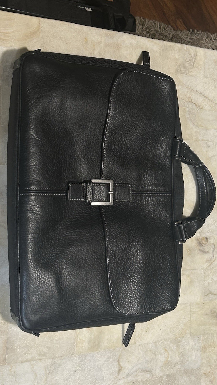 Boconi Black Tumbled Leather Briefcase Attaché Case Gray Hardware *No Strap*