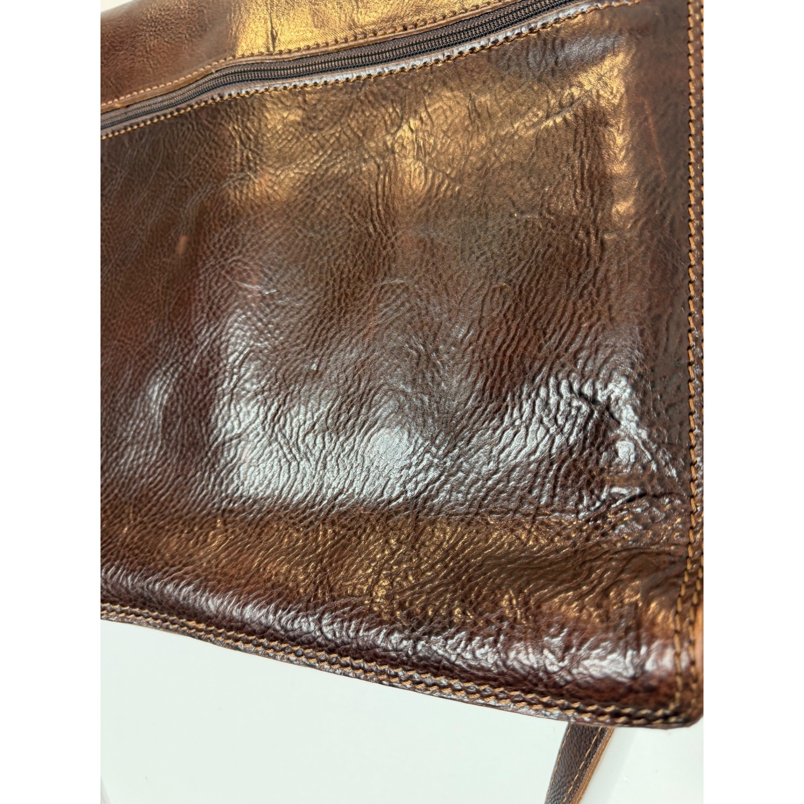 Vintage Dark Brown Pebble Leather Briefcase Messenger Bag w/Shoulder Strap ITALY