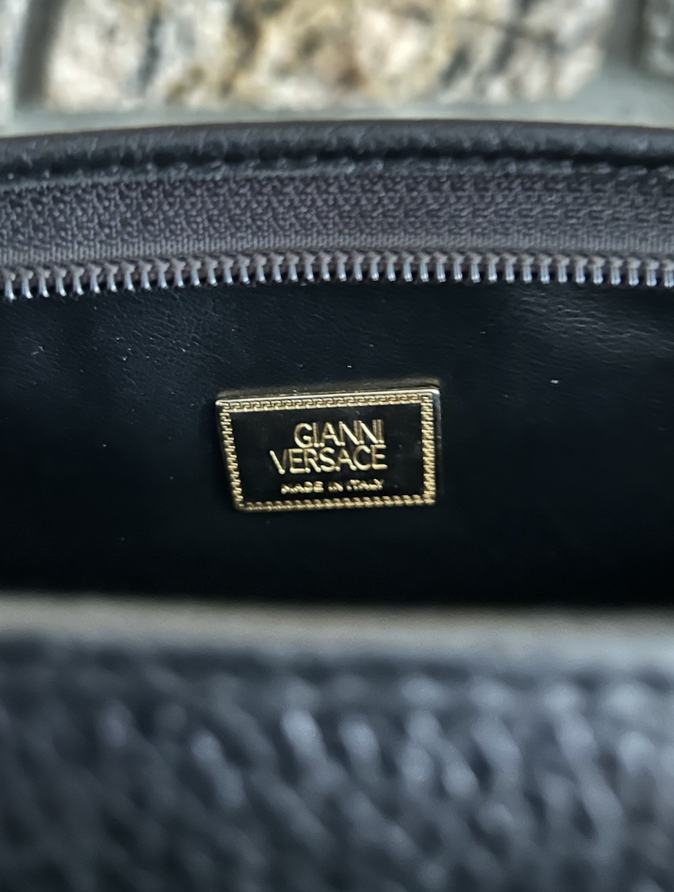 Gianni Versace Clutch Bag Unisex Pebbled Leather Pouch Medusa Zip Pockets Black
