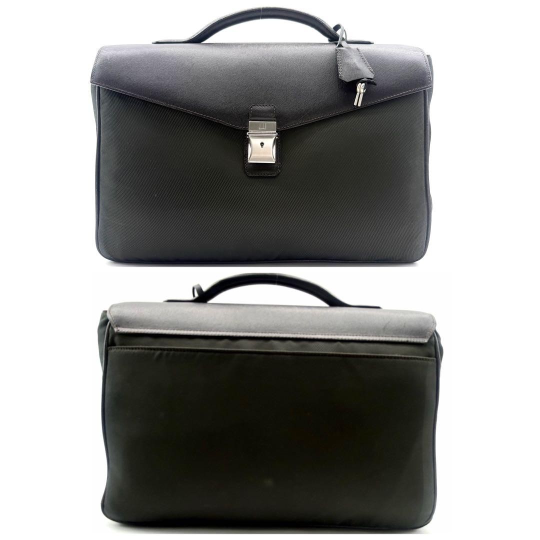 Rare Dunhill Flap Briefcase Business Bag Black Nylon Leather Lock & Key Men’s