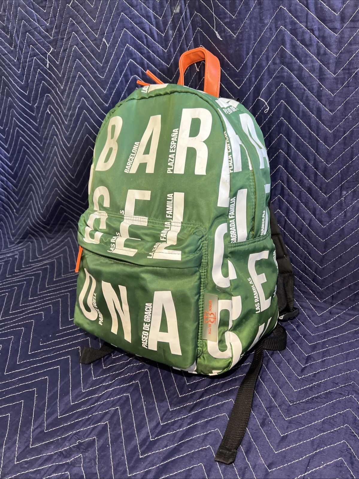 Stylish Robin Ruth Barcelona Backpack green white orange