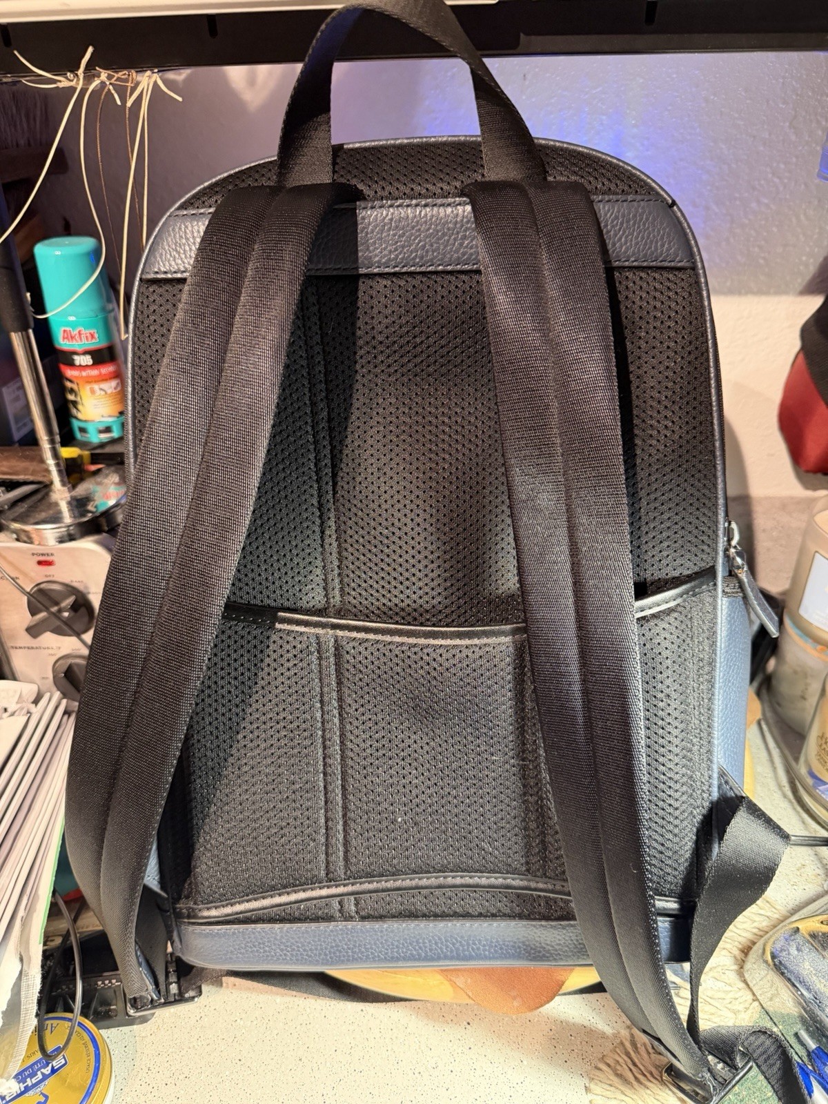 Michael Kors Cooper Large Commuter Backpack Blue Pebbled Leather Full Size