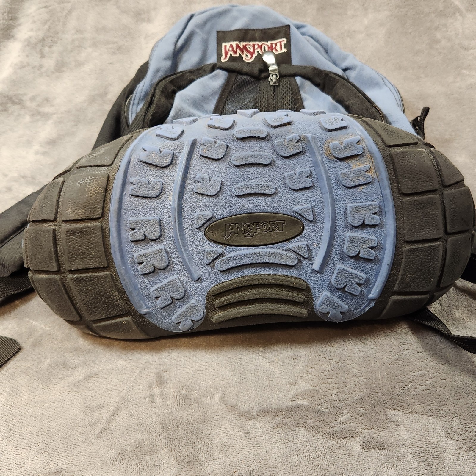 Jansport Backpack Thick Rubber Tire Bottom Blue Bookbag Vintage 90s Y2K