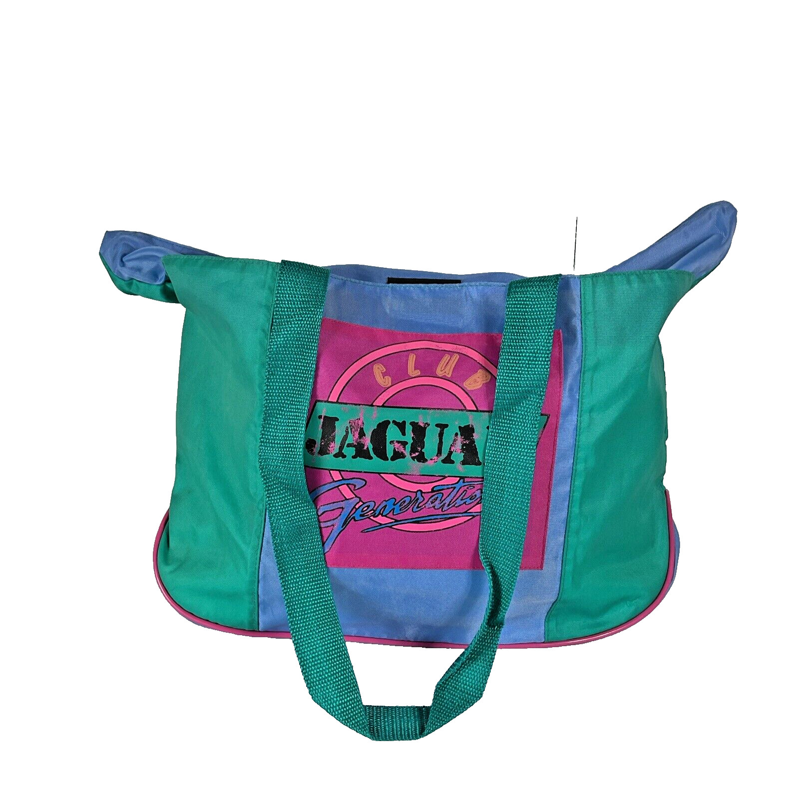 Vintage 80s Club Jaguar Generation retro colorblock zip gym tote bag Large Neon