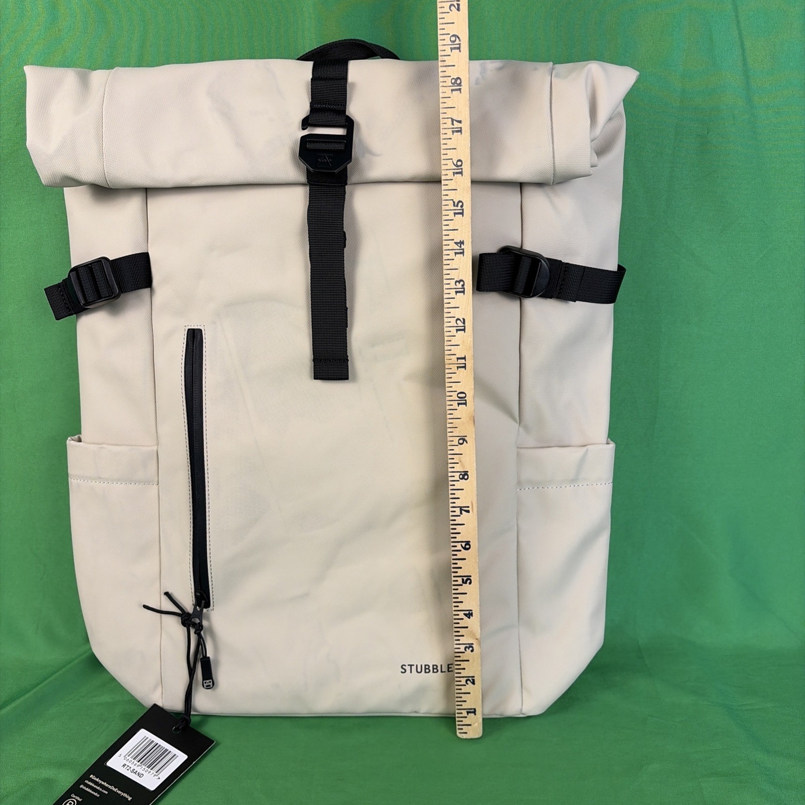 Stubble & Co Roll Top Backpack Sand Laptop Bag Pockets 20L NWT Stained See pic