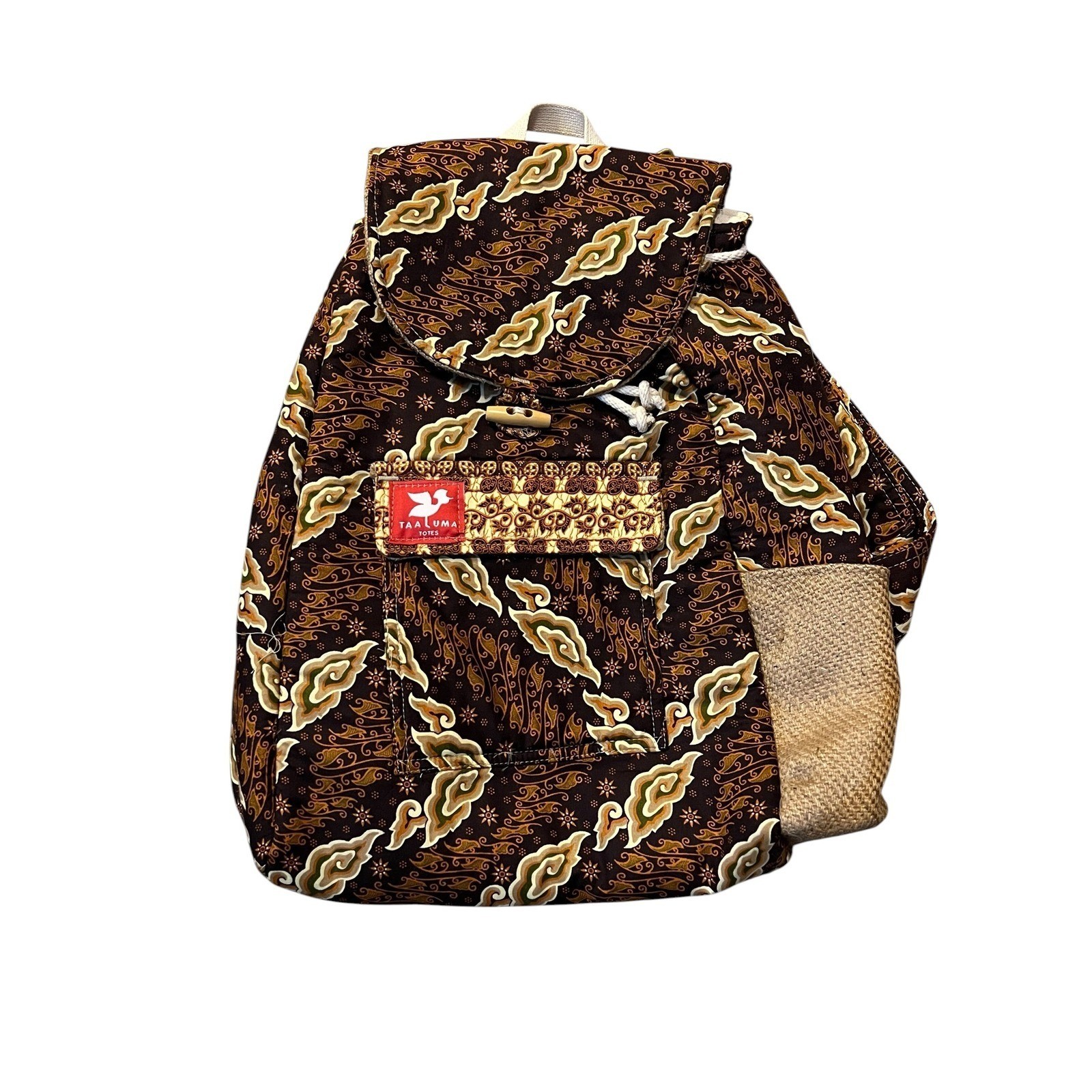 Taaluma Totes Backpack Batik Print – Brown Travel Bag w/ Drawstring