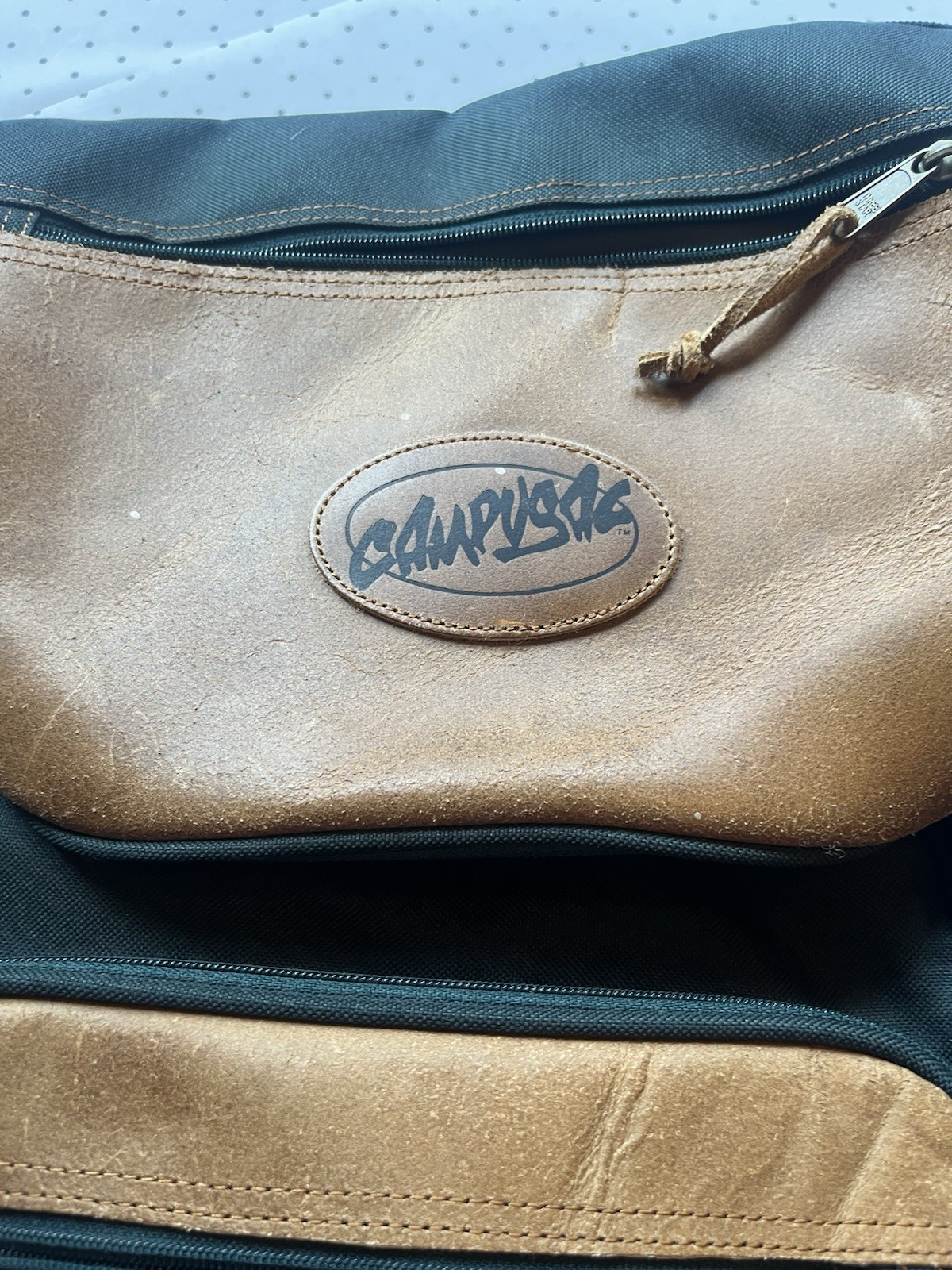 Vintage CampusPak Backpack Black Canvas Brown Leather Trim Laptop School Bag 90s