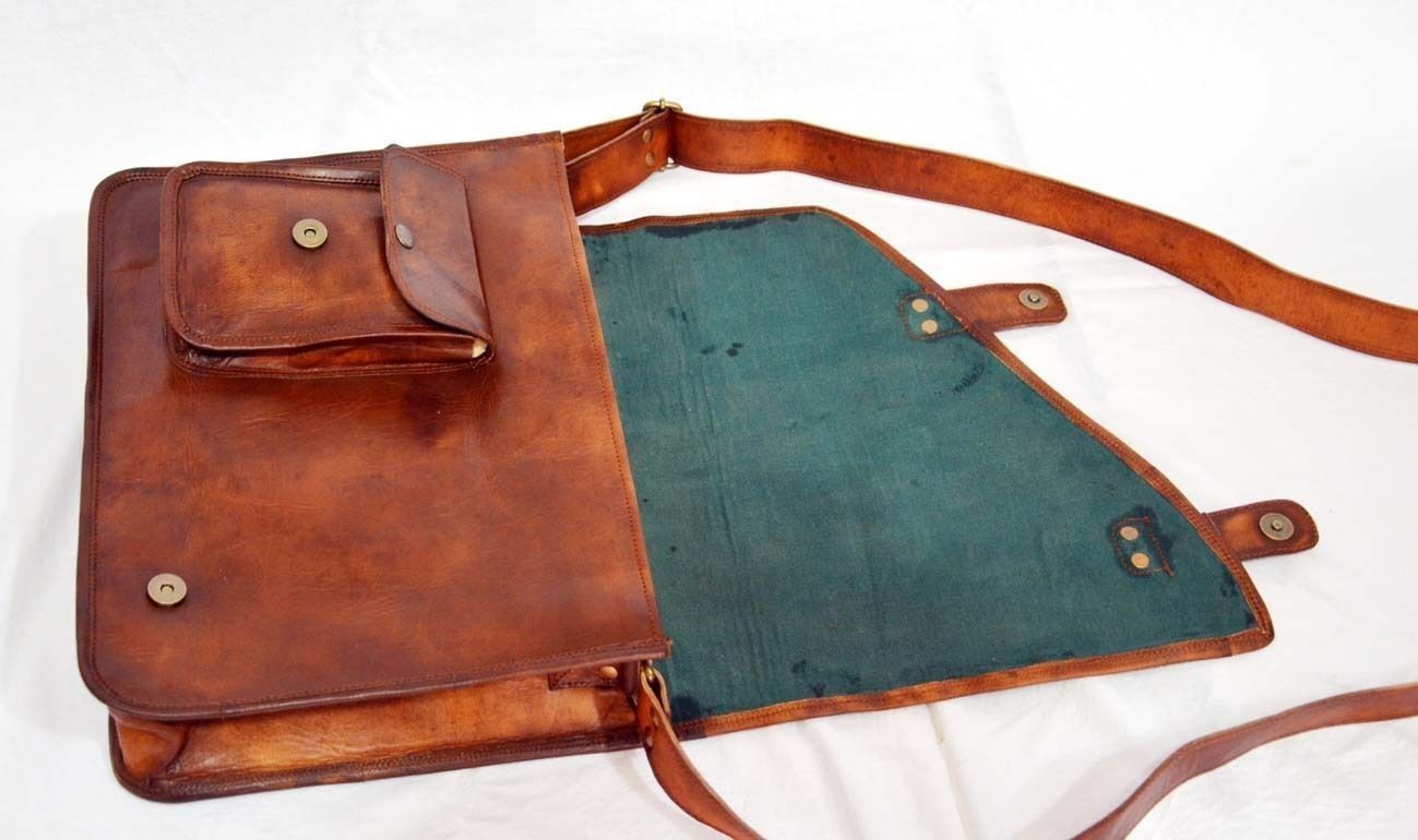 Men’s Genuine Vintage Durable Leather Messenger Shoulder Laptop Bag Briefcase
