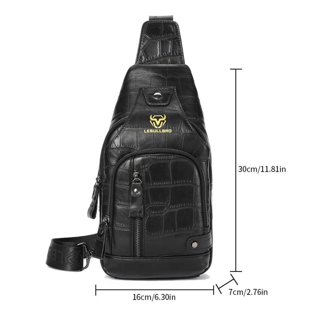 Men’s Genuine Leather Sling Bag Multi-Pocket Crossbody Chest Bag for Work Travel