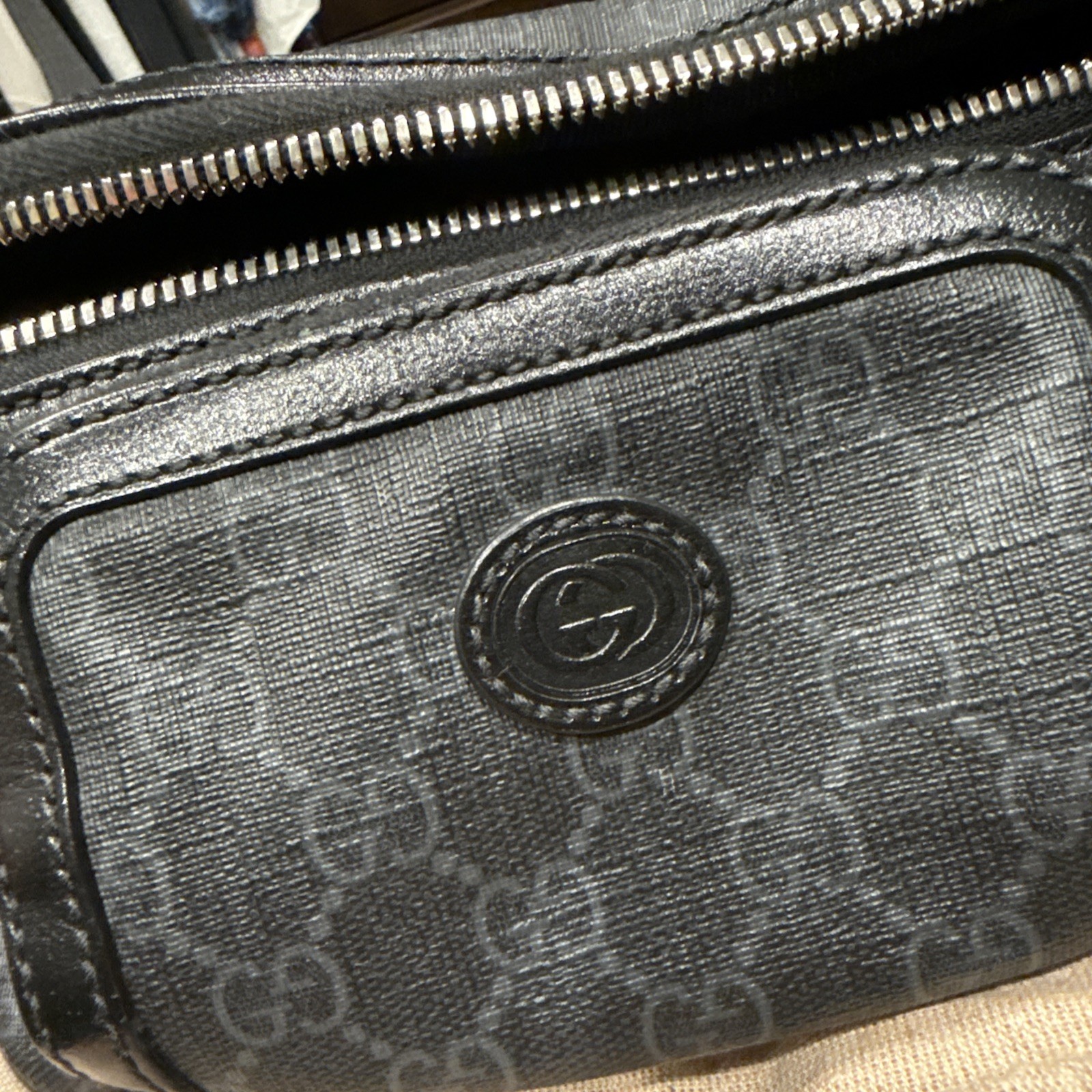 Gucci GG Monogram Logo Interlocking G Canvas Crossbody Belt Bag Black 682933