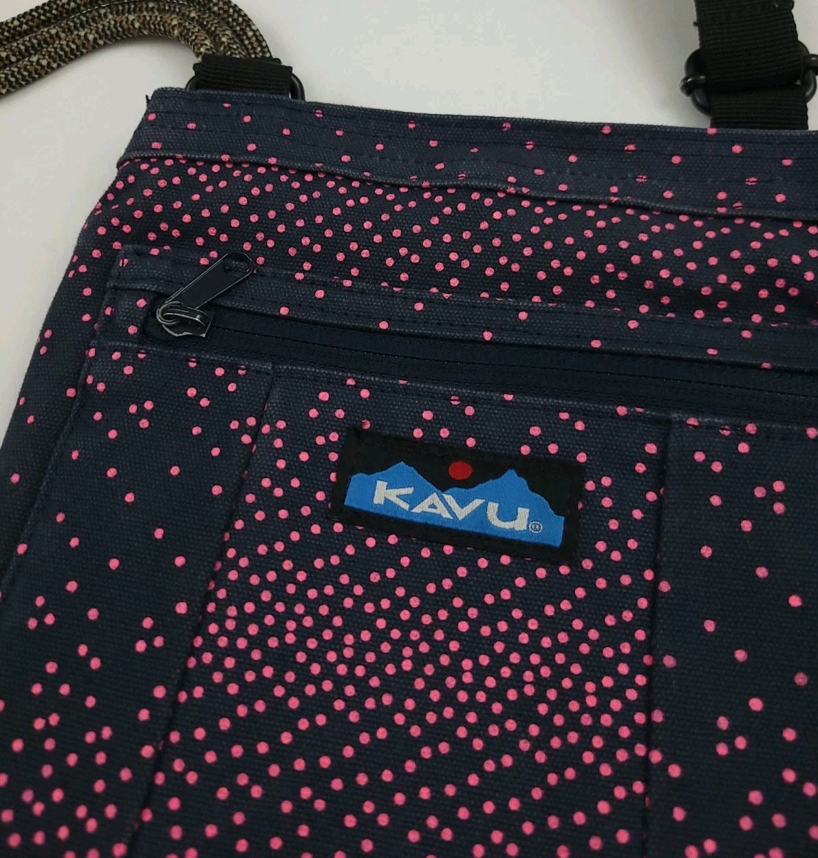 Kavu Dotted Pattern Canvas Side Shoulder Bag Retro Travel Tech Outdoors Vtg USA