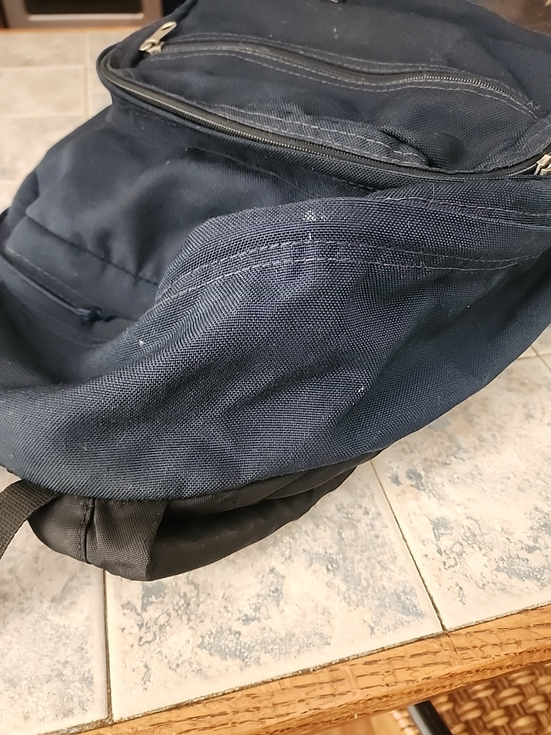Vintage Trager Seattle Backpack Navy Blue Made USA Outdoors Leather Bottom