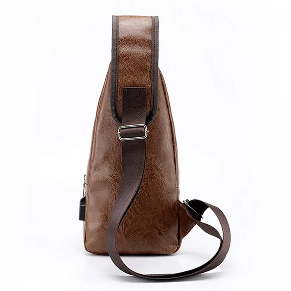 USB data cable charging chest bag casual fashion shoulder bag PU outdoor sports
