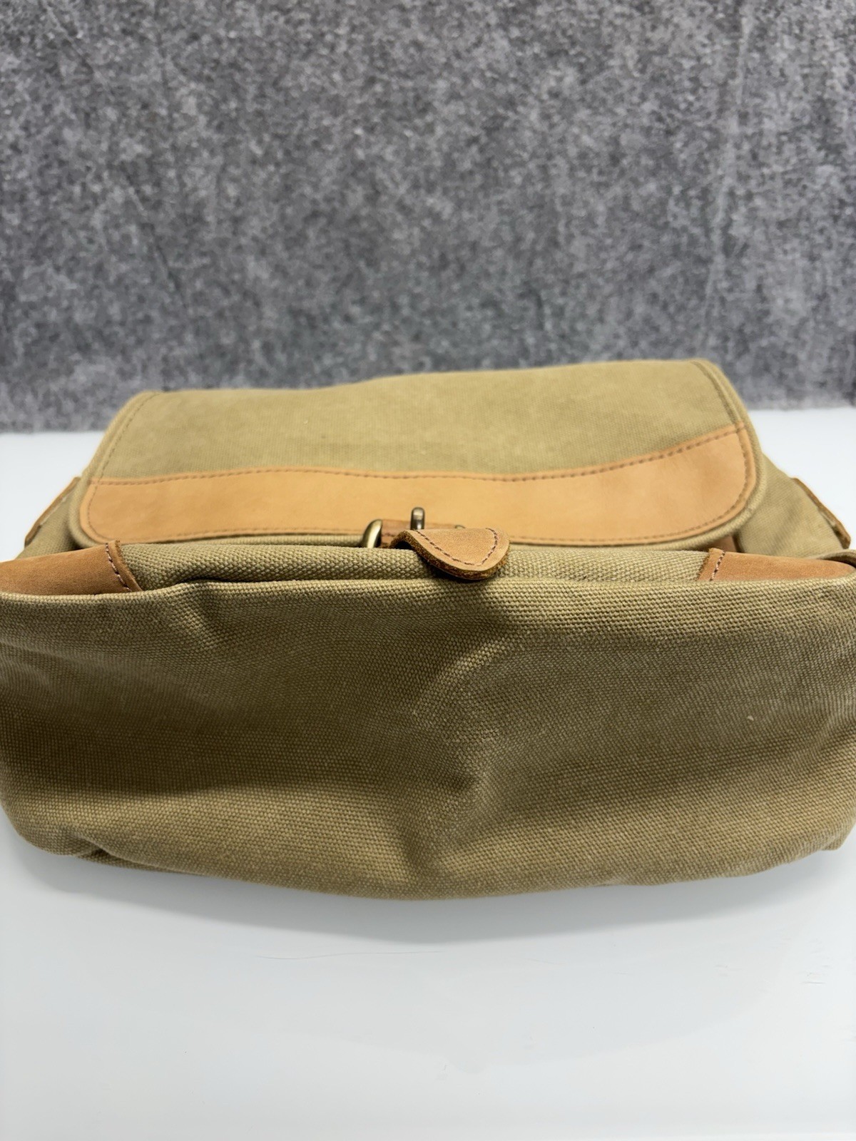 LL Bean VTG Canvas Messenger Flap Field Bag Brown Leather Trim Crossbody