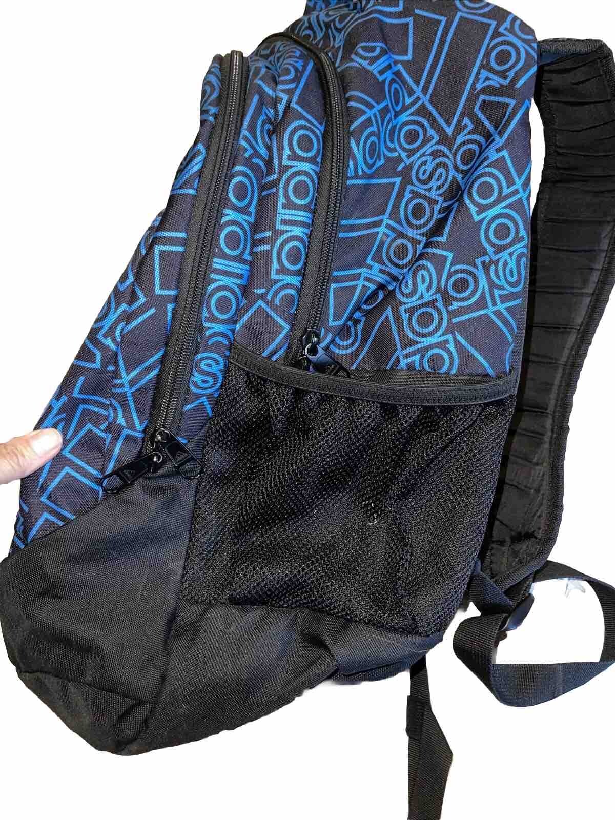 Adidas Stratton 3 Large Backpack Blue Black Logo Print Neon Yellow Accents Clean