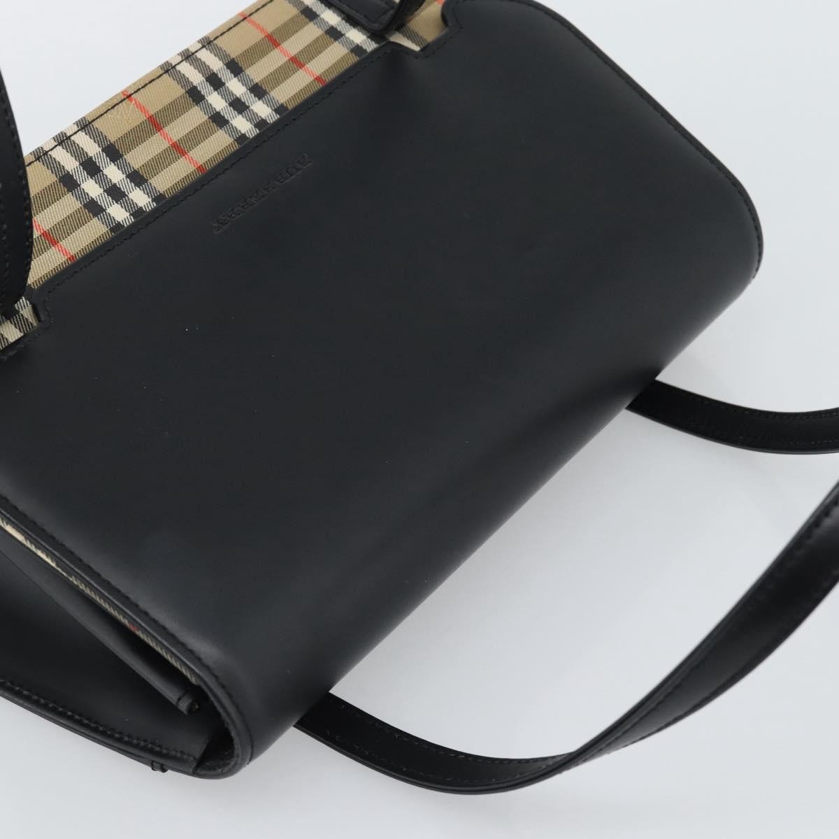 BURBERRY Nova Check Hand Bag Canvas Leather Black Silver Auth mr2783