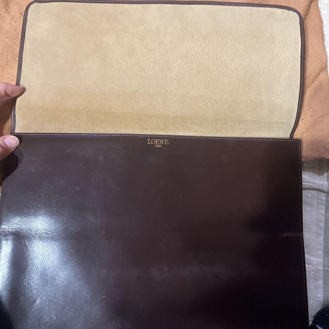LOEWE Vintage Brown Men’s Document Case Embossed Anagram Logo 34x24cm Auth