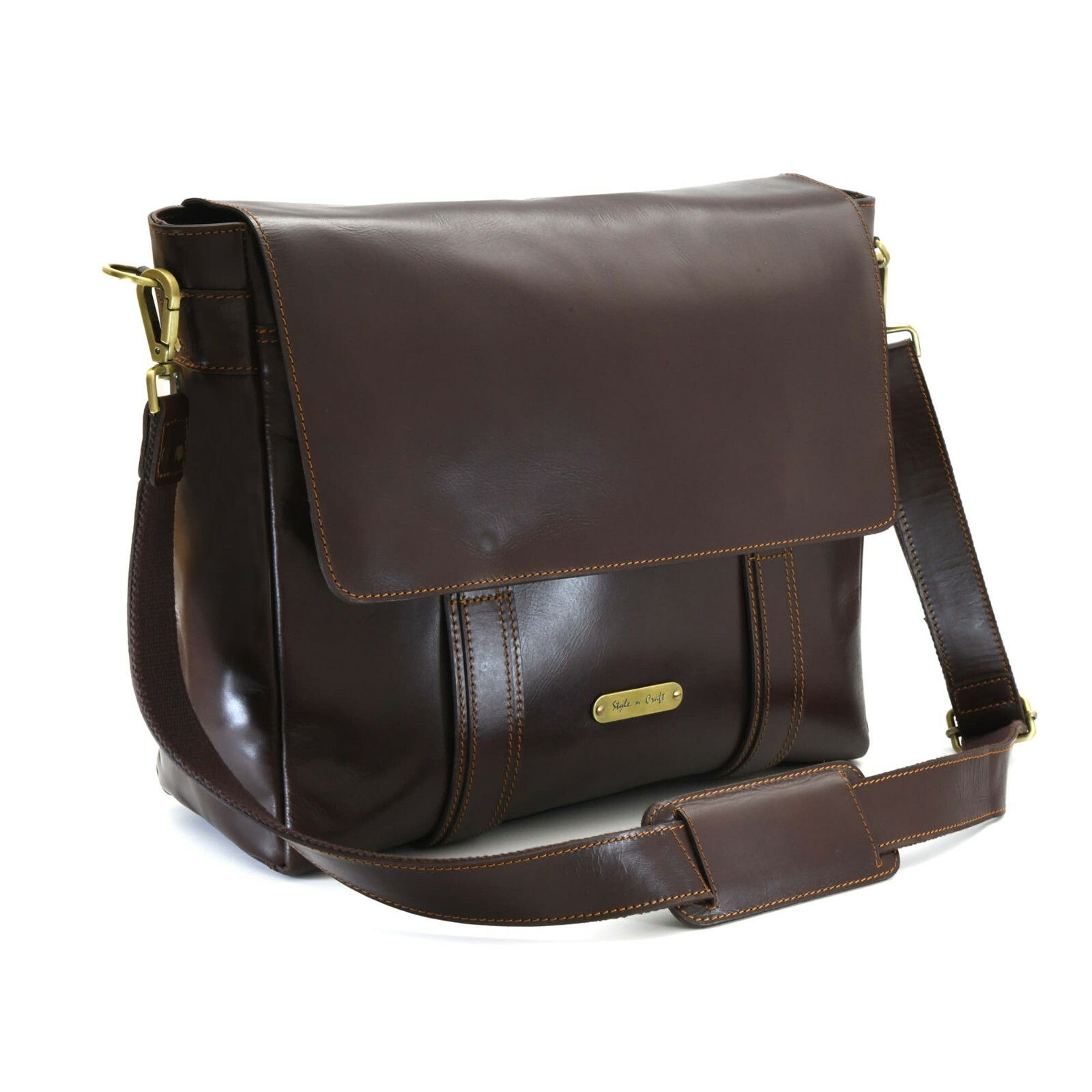 Style n Craft 392005 Messenger Bag in Full Grain Dark Brown Leather