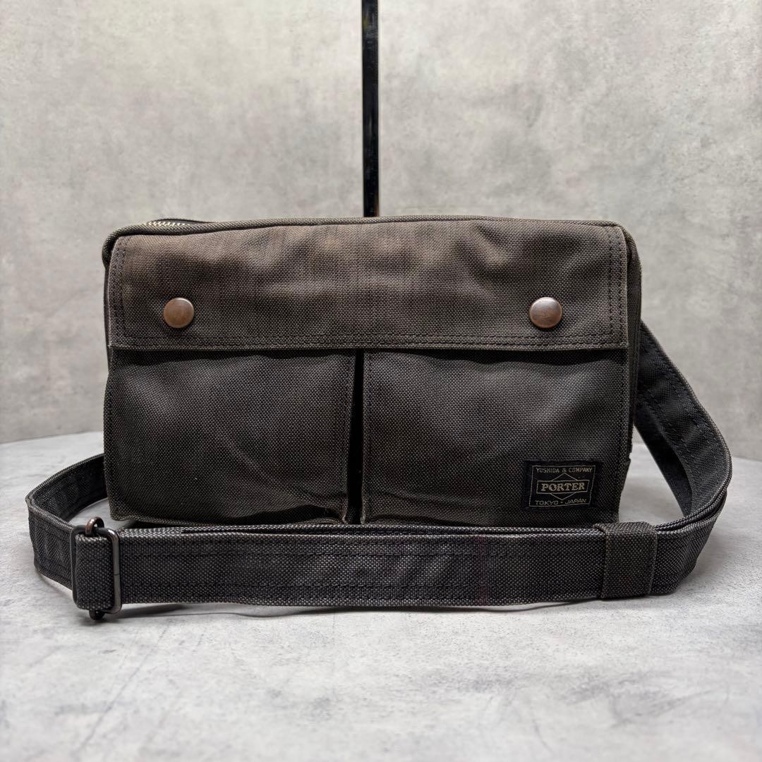 Authentic Yoshida Porter Faded Canvas Shoulder Bag 16cm x 26cm Charcoal Gray
