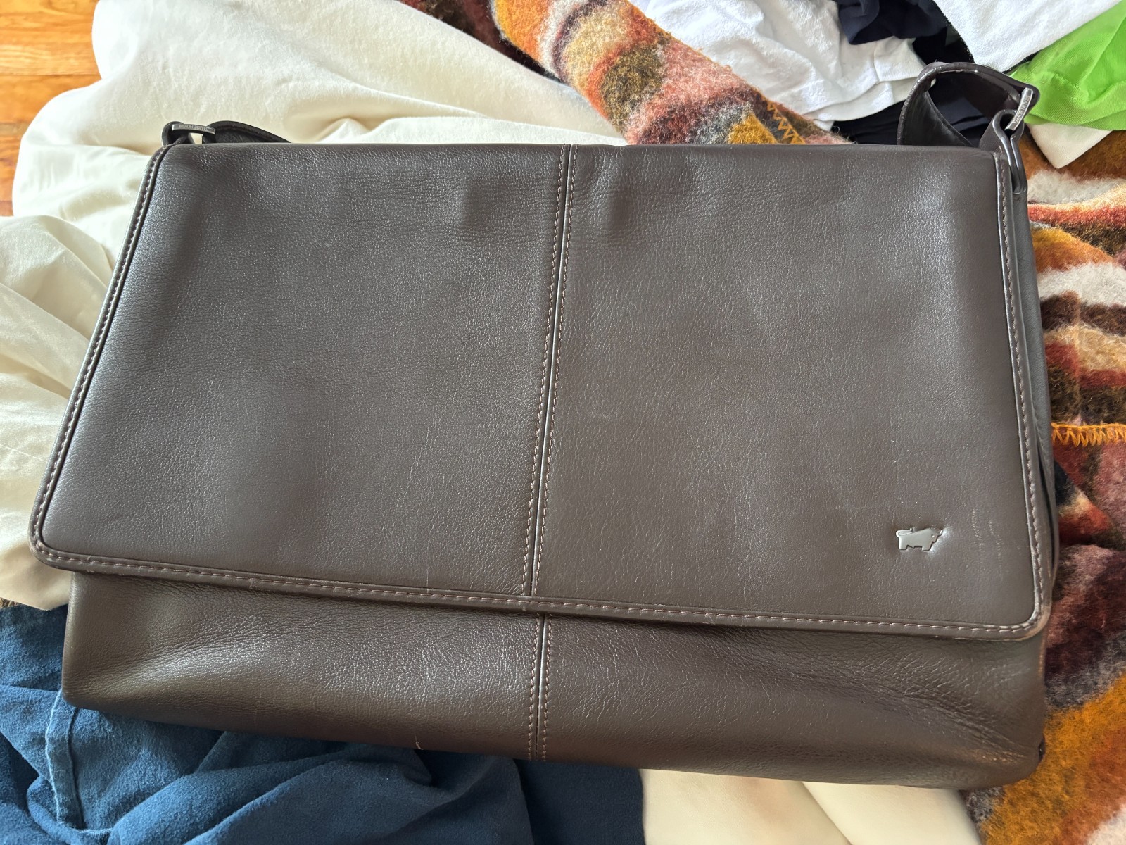 Braun Buffel Original Leather Messenger Shoulder Bag Retro Modern Style Germany