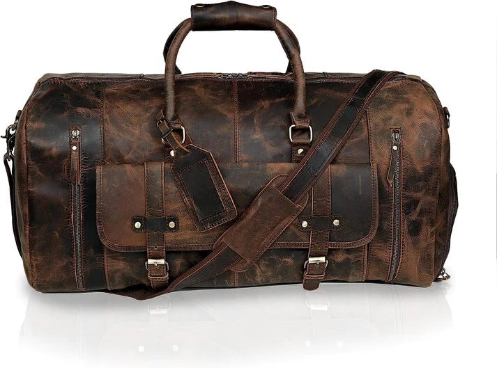 Vintage Buffalo Leather Duffel Bag 28″ Mens Travel Weekend Bag