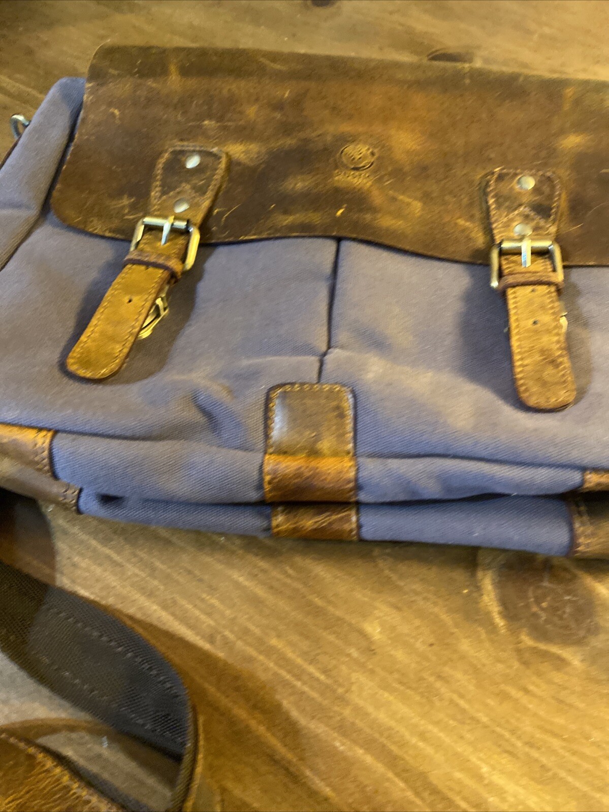 Rustic Town Men’s Leather Canvas Messenger Bag Laptop Pocket