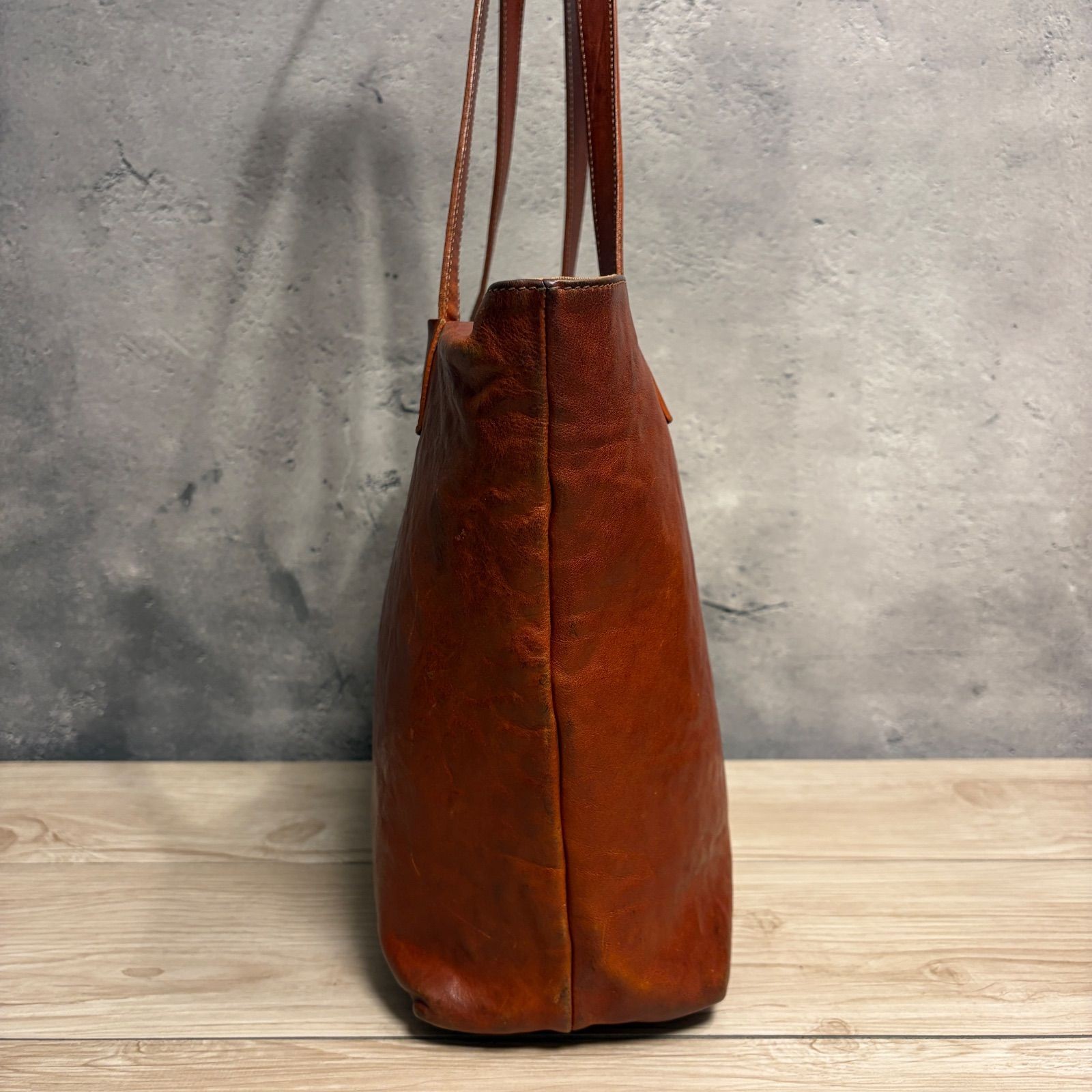 IL BISONTE Leather Tote Bag Brown Genuine Leather Shoulder Bag 26×28cm