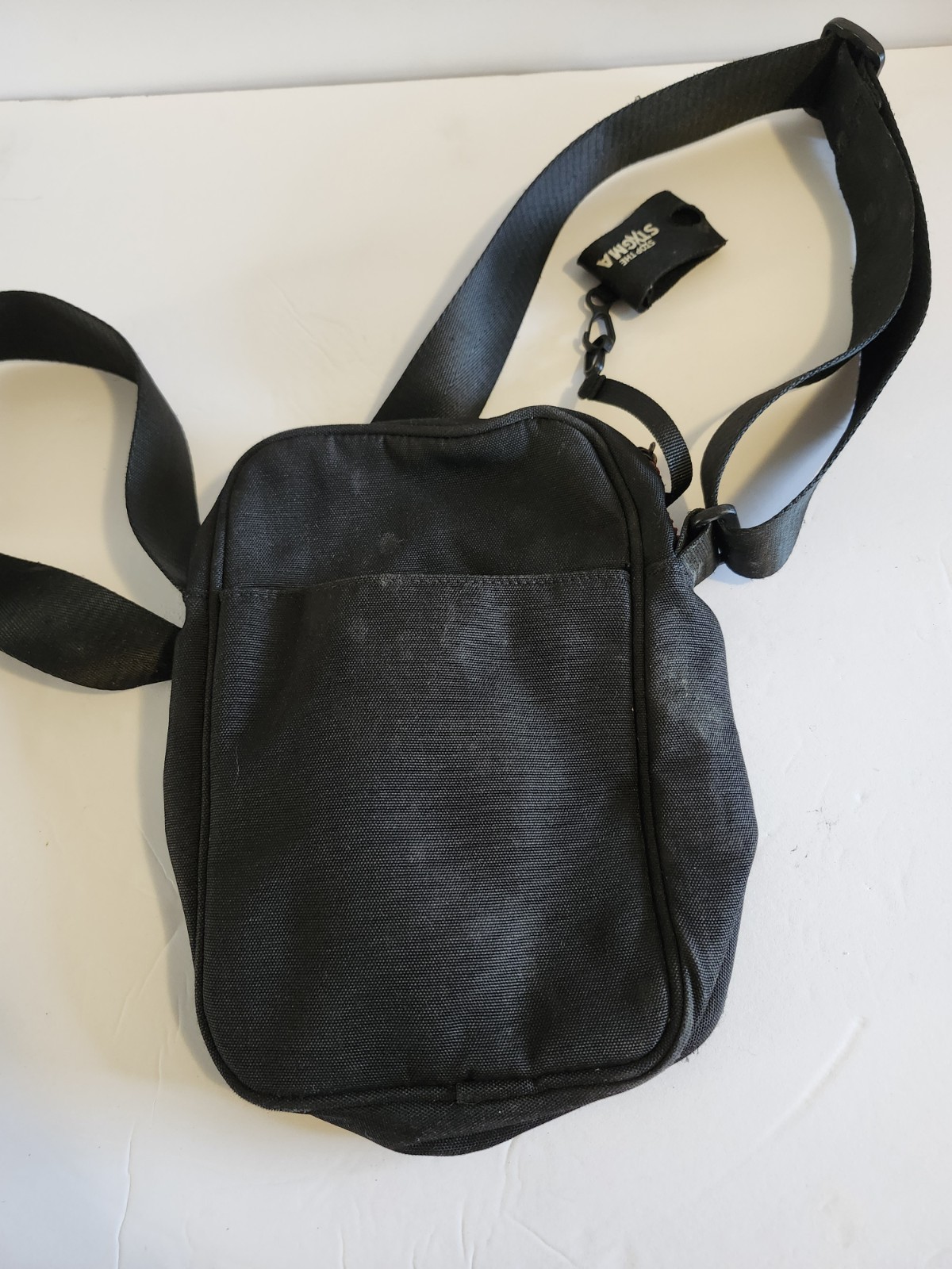True Religion Black Messenger Bag Adjustable Strap Inner Pockets Buddha Logo