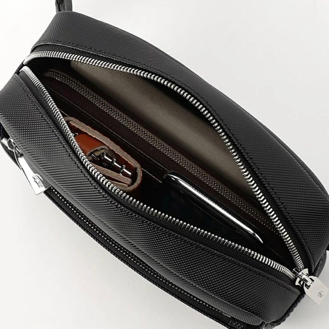 Authentic LACOSTE Men’s Classic Piqué Shoulder Bag Black 21cm x 16cm x 7cm Damag