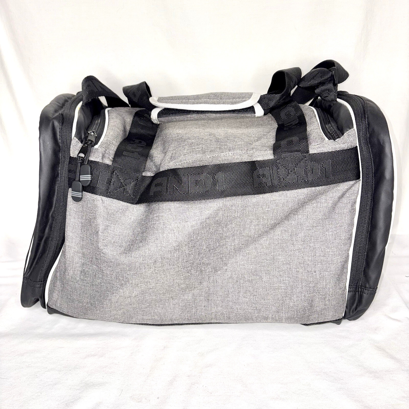 AND1 Duffle Bag Gray Black Shoulder Strap Gym Basketball Hoops Vintage