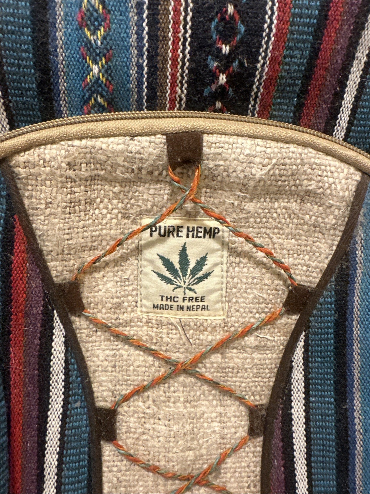PURE HEMP THC FREE MULTICOLOR WOVEN TRAVEL BACKPACK BAG WITH POCKETS