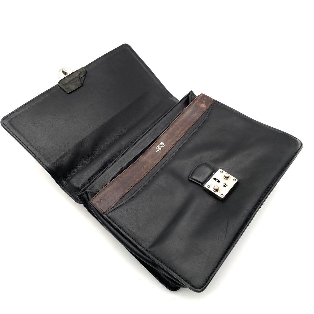 Gianni Versace Leather Briefcase Black Business Bag 30x21x8.5cm Auth From Japan