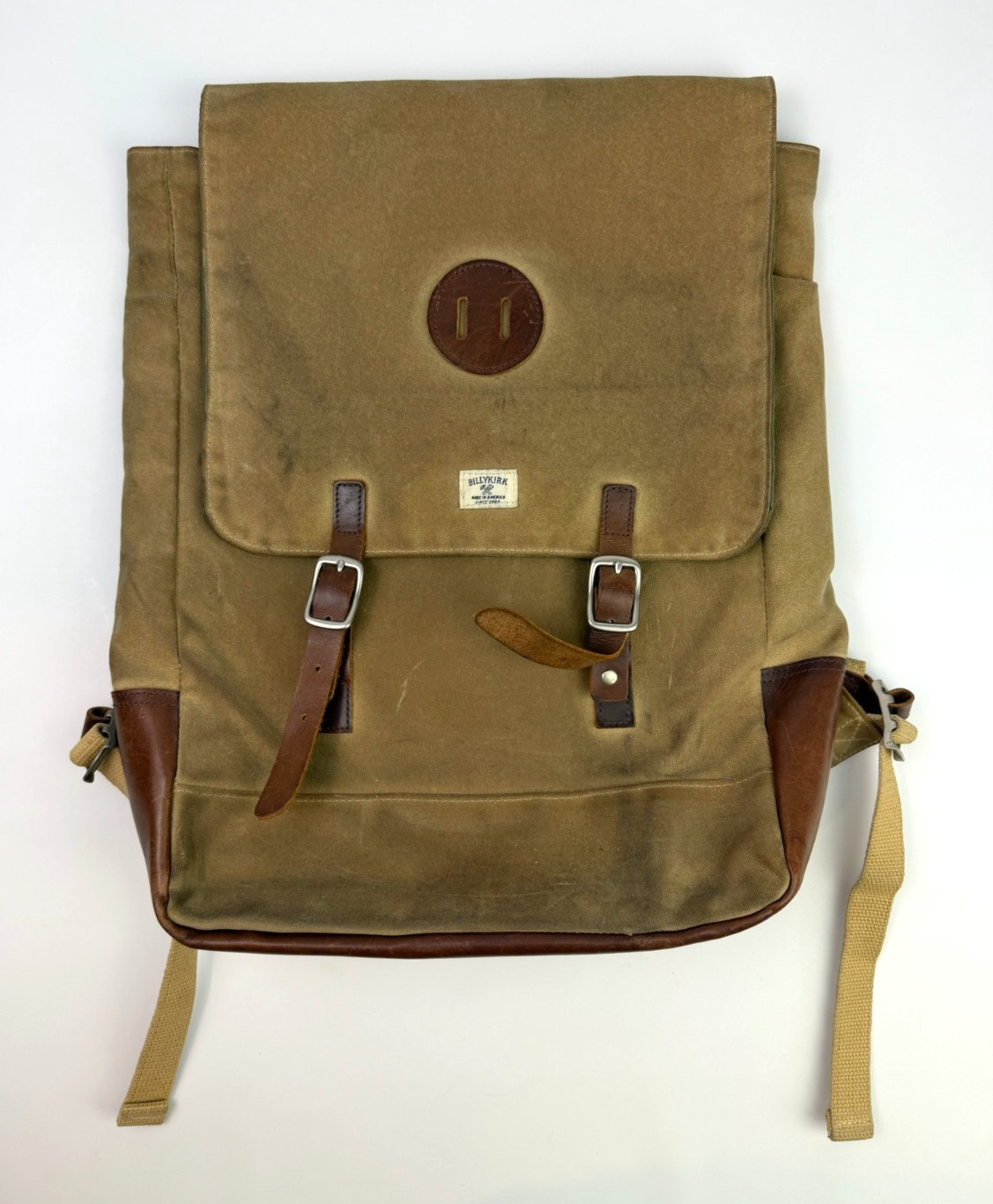 Billykirk Canvas & Leather Trim Rucksack Backpack Cotton Olive Tan Made In USA
