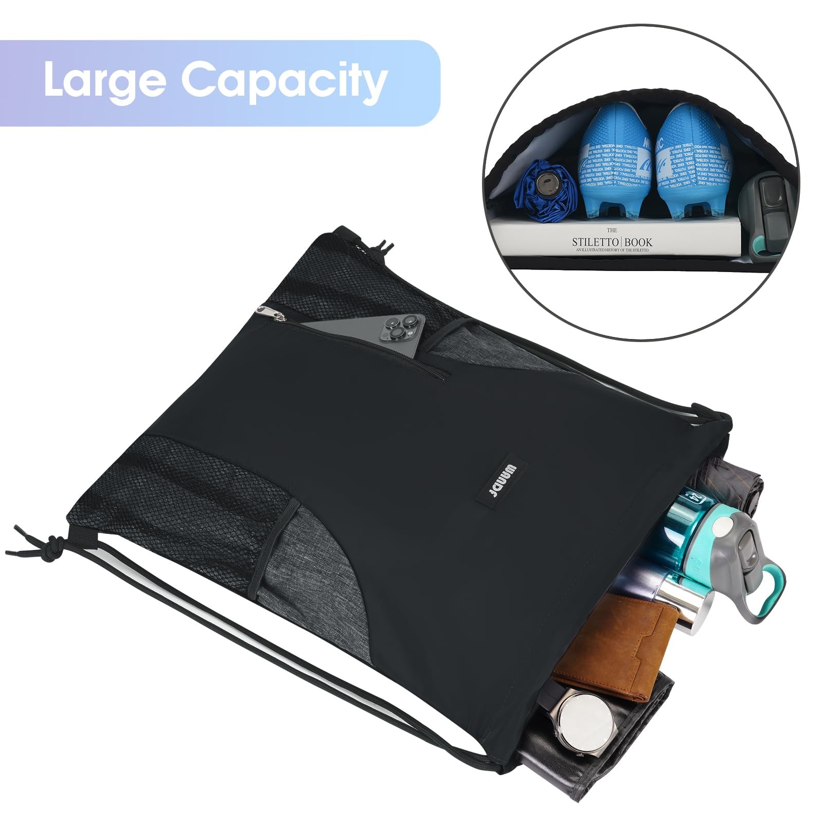 Drawstring Backpack Sports Gym Sackpack with Mesh Pockets Water Resistant Bag