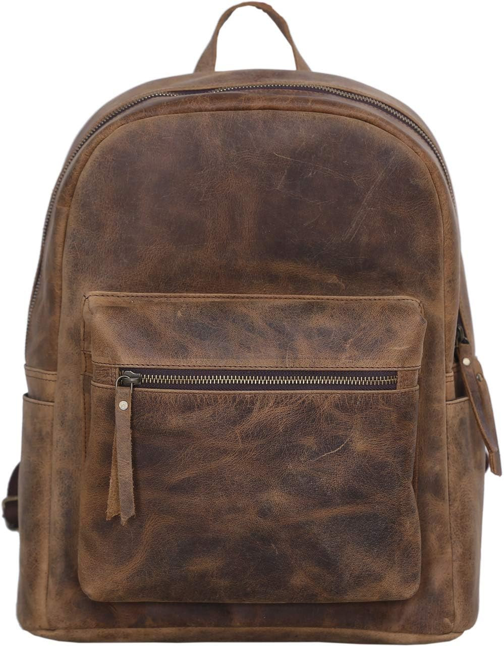 Stylish 15″ Leather Backpack for Travel, Hiking & Camping – Unisex Rucksack