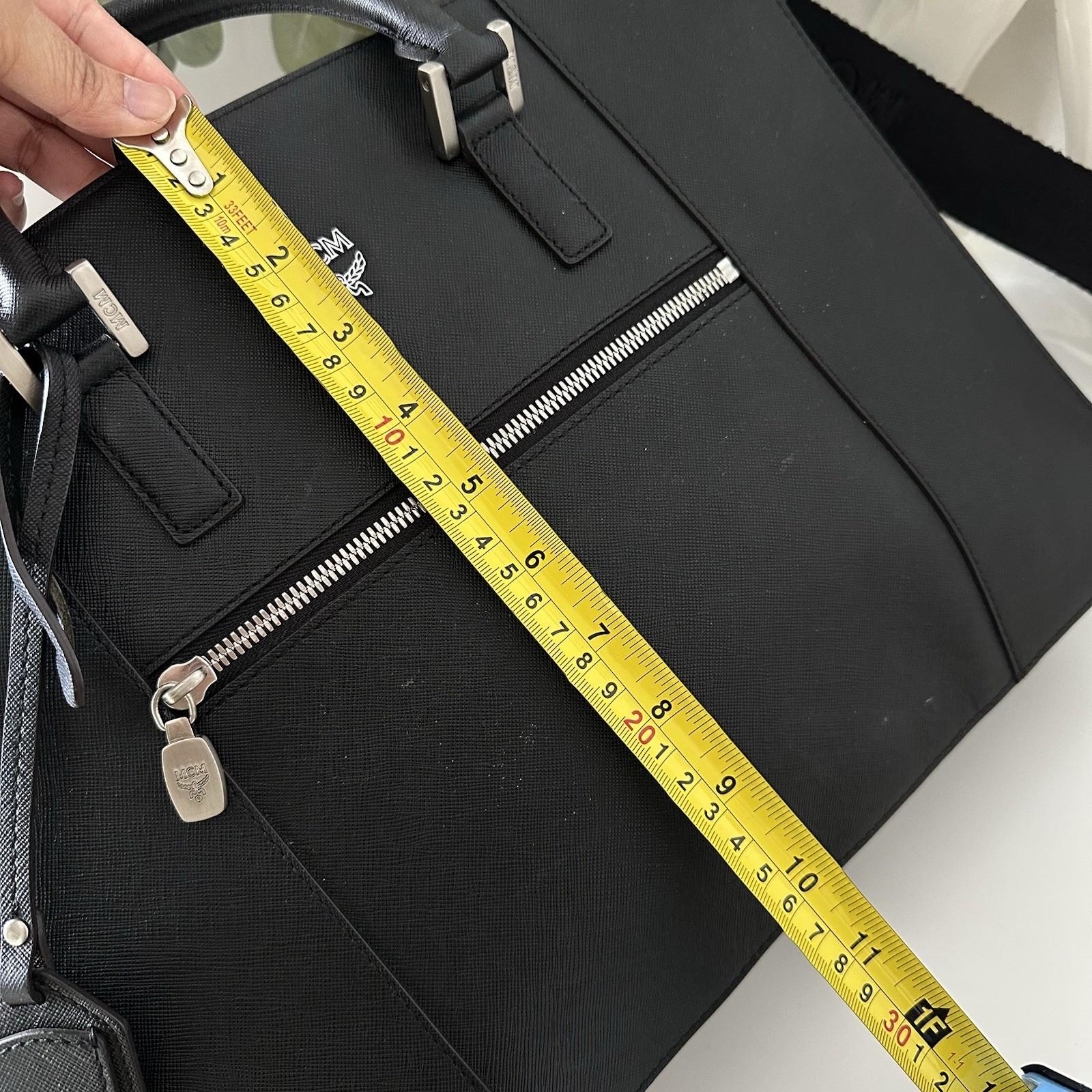 MCM Klassik Briefcase Black Saffiano Leather Silver Hardware Laptop Document