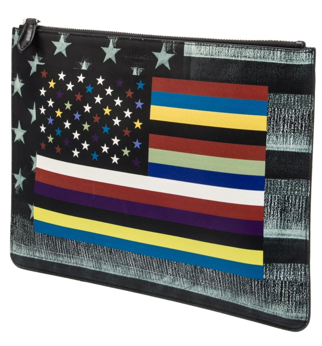 $776 GIVENCHY Large Leather Monotone + Color Flag Pouch (11.75″ x 8.75″) NEW