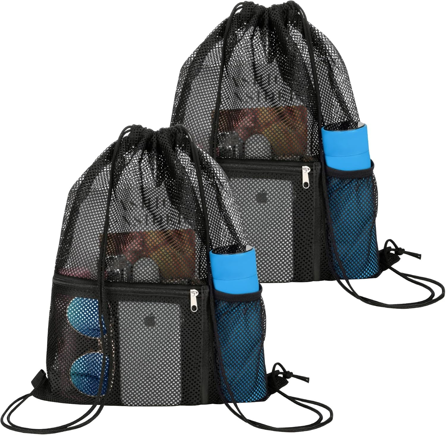 2 PACK Mesh Drawstring Backpack Bag, Multifunction Mesh Bag