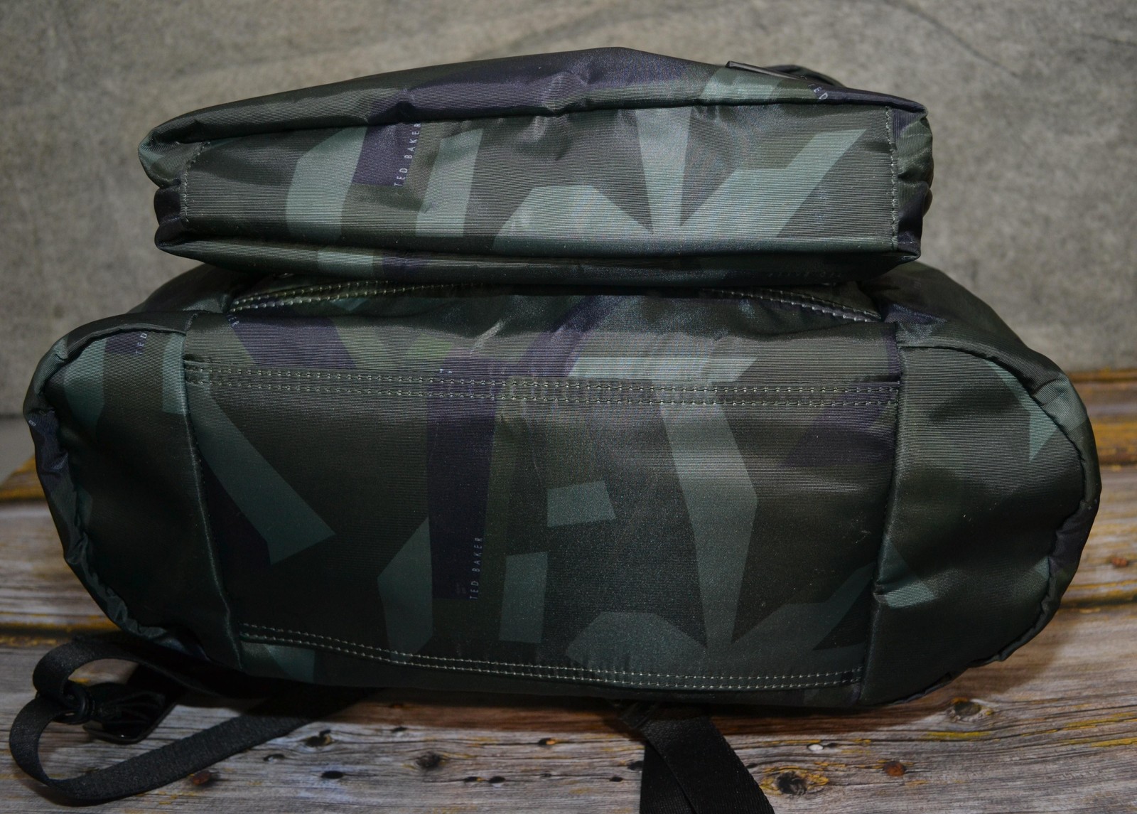 Ted Baker Engin Camo-print Woven Backpack Green Nylon Roll Top Laptop Travel Bag