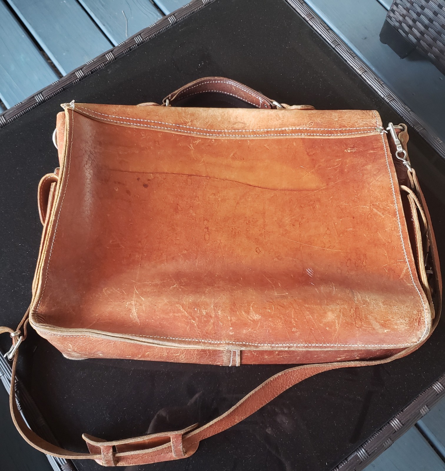 Vintage Leather Messenger Bag Large 17″ X 14″ X 5″ Tan COWHIDE 3mm Rare